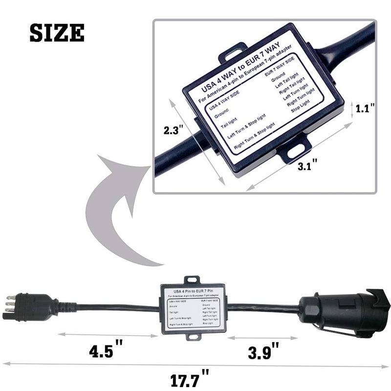 CARROFIX محول إضاءة مقطورة CARROFIX من الولايات المتحدة إلى أوروبا 4-طرق موصل مسطح (مركبة أمريكية) إلى قابس دائري 7-طرق (مقطورة أوروبية) - Image 4